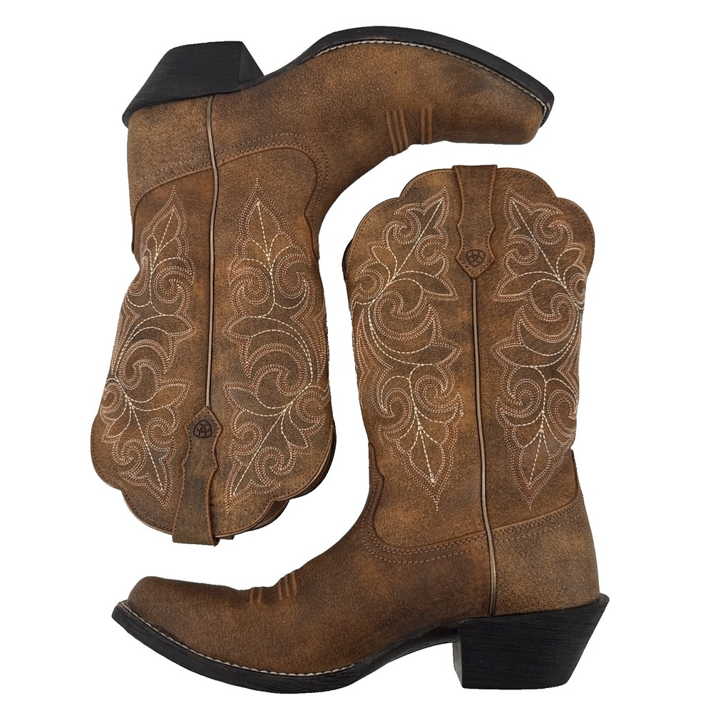 Ariat Round Up Square Toe Cowboy Boots Women 8.5 B Brown Leather Western Pull On
